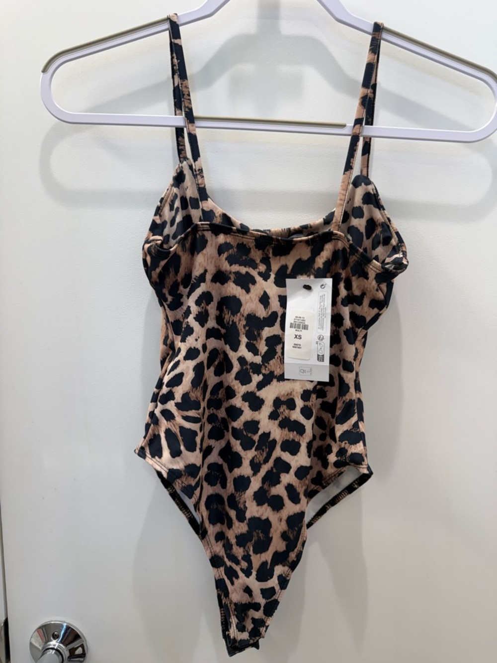 Leopard Print Spaghetti-Strap Bodysuit - Black & Tan
